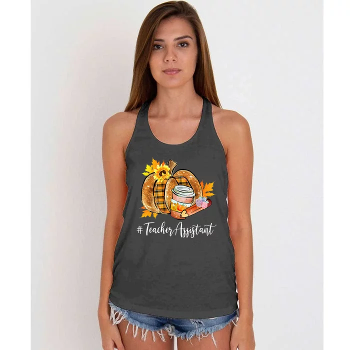 Cozy Fall Pumpkin Latte for Teacher Assistants Women's Knotted Racerback Tank