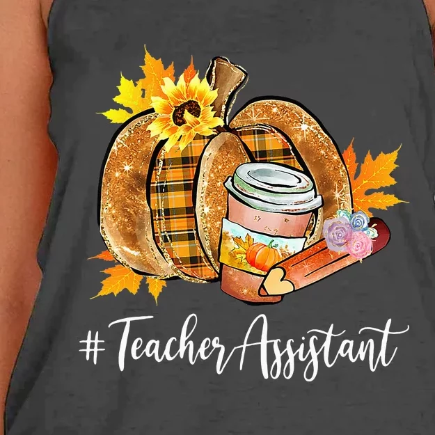 Cozy Fall Pumpkin Latte for Teacher Assistants Women's Knotted Racerback Tank