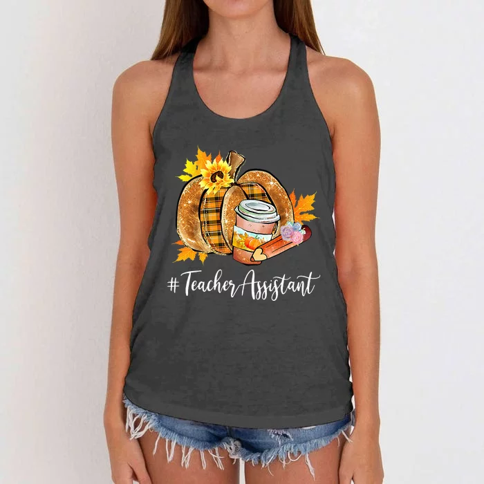 Cozy Fall Pumpkin Latte for Teacher Assistants Women's Knotted Racerback Tank