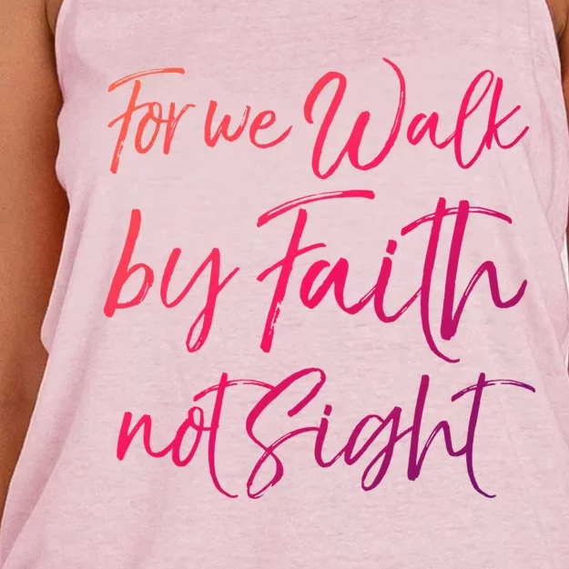 Christian Faith Quote Gift For We Walk By Faith Not Sight Great Gift Women's Knotted Racerback Tank