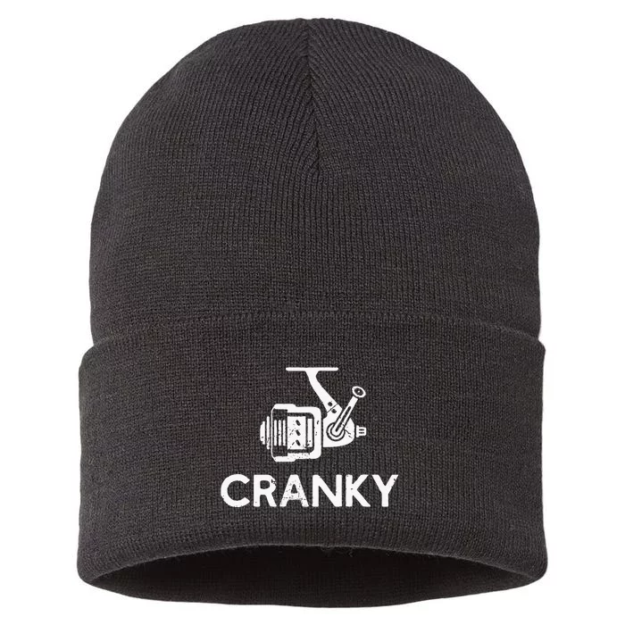 Cranky Fishing Reel Pun Humor Fishermen Sustainable Knit Beanie