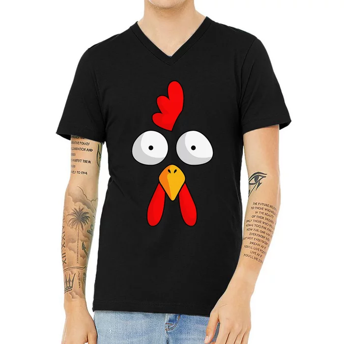 Chicken Face Rooster Halloween Costume Farm Poultry V-Neck T-Shirt