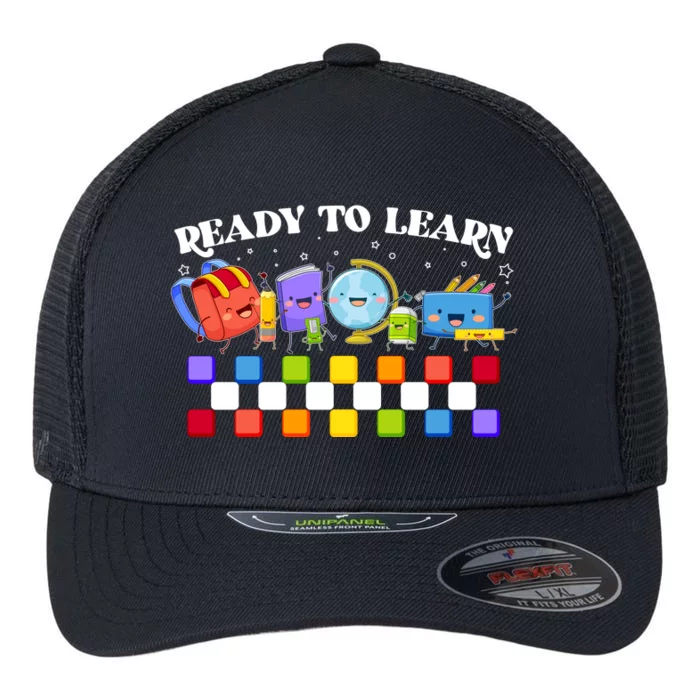 Cute Funny Ready To Learn Back To School Flexfit Unipanel Trucker Cap