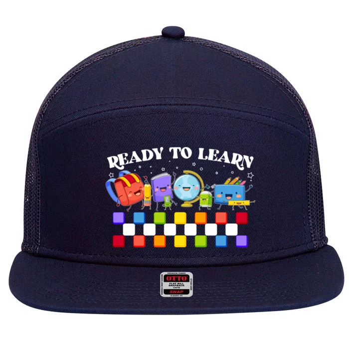 Cute Funny Ready To Learn Back To School 7 Panel Mesh Trucker Snapback Hat