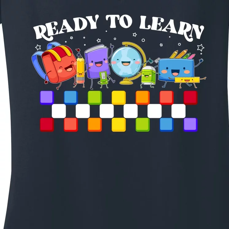 Cute Funny Ready To Learn Back To School Women's V-Neck T-Shirt