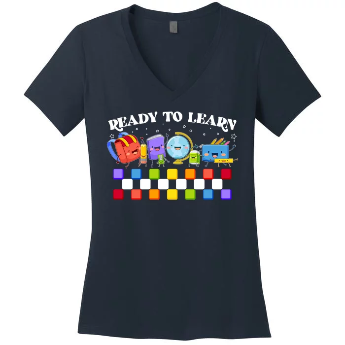 Cute Funny Ready To Learn Back To School Women's V-Neck T-Shirt