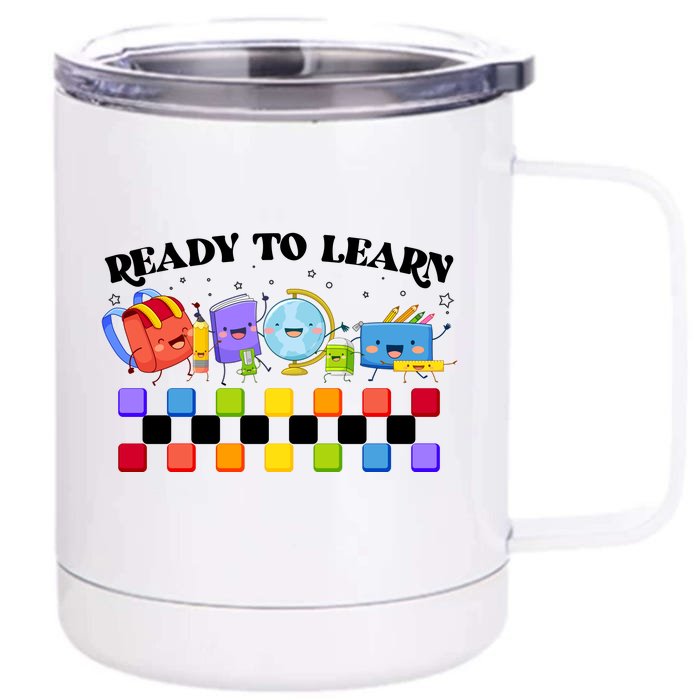 Cute Funny Ready To Learn Back To School Front & Back 12oz Stainless Steel Tumbler Cup