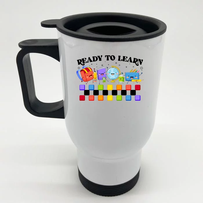 Cute Funny Ready To Learn Back To School Front & Back Stainless Steel Travel Mug