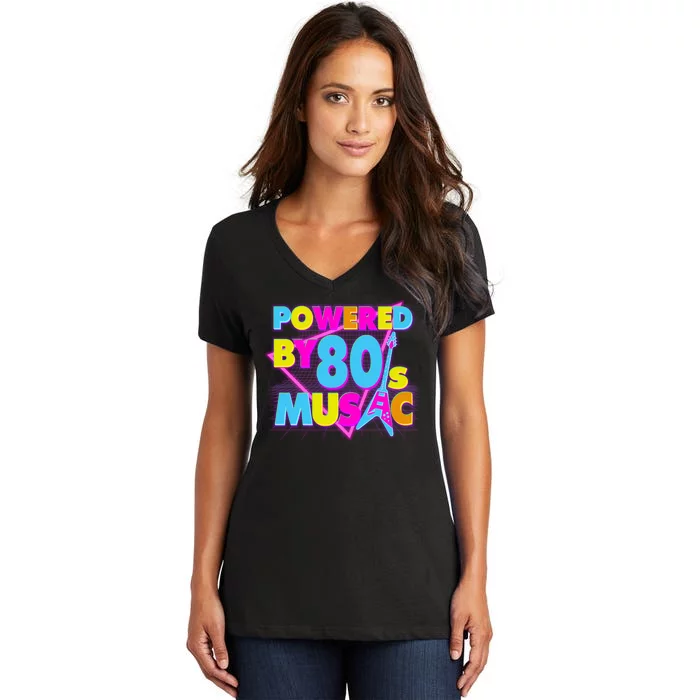 Cool Funny Retro Powered By 80's Music Women's V-Neck T-Shirt