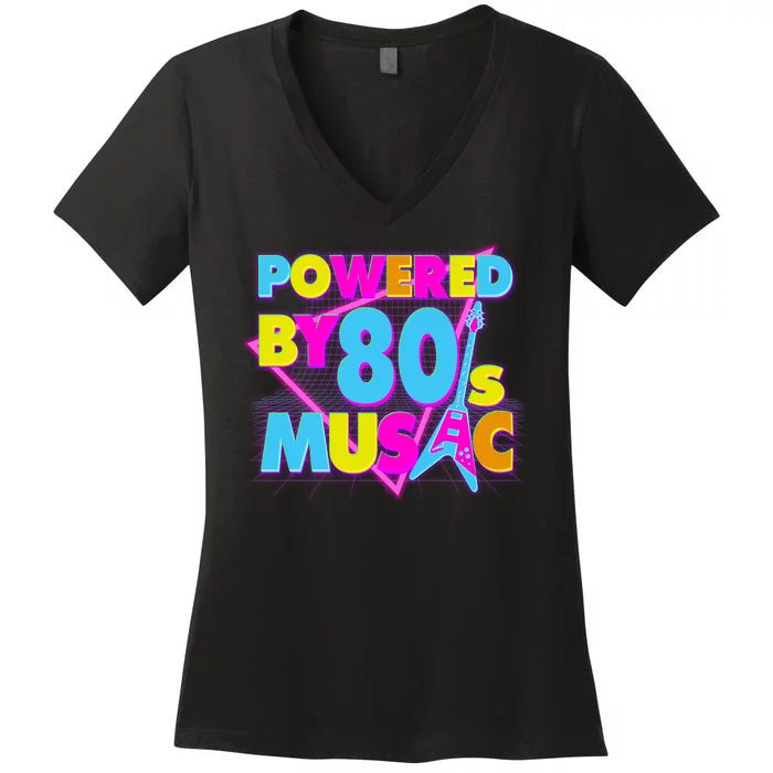 Cool Funny Retro Powered By 80's Music Women's V-Neck T-Shirt