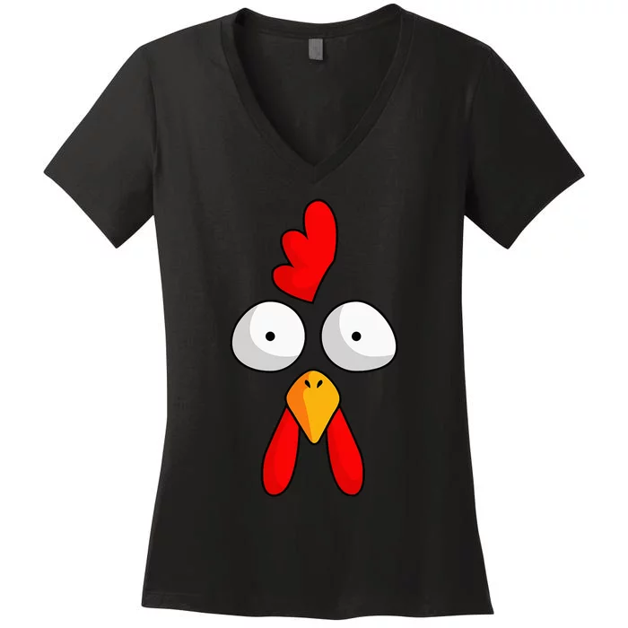 Chicken Face Rooster Halloween Costume Farm Poultry Women's V-Neck T-Shirt