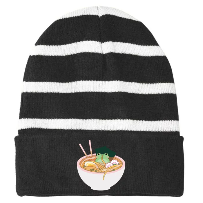 Cute Frog Ramen Striped Beanie with Solid Band