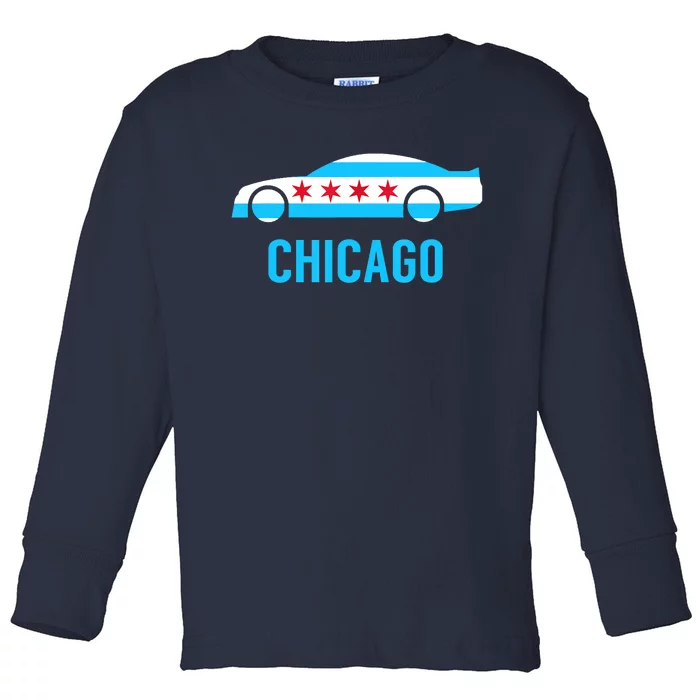 Chicago Flag Race Car Toddler Long Sleeve Shirt