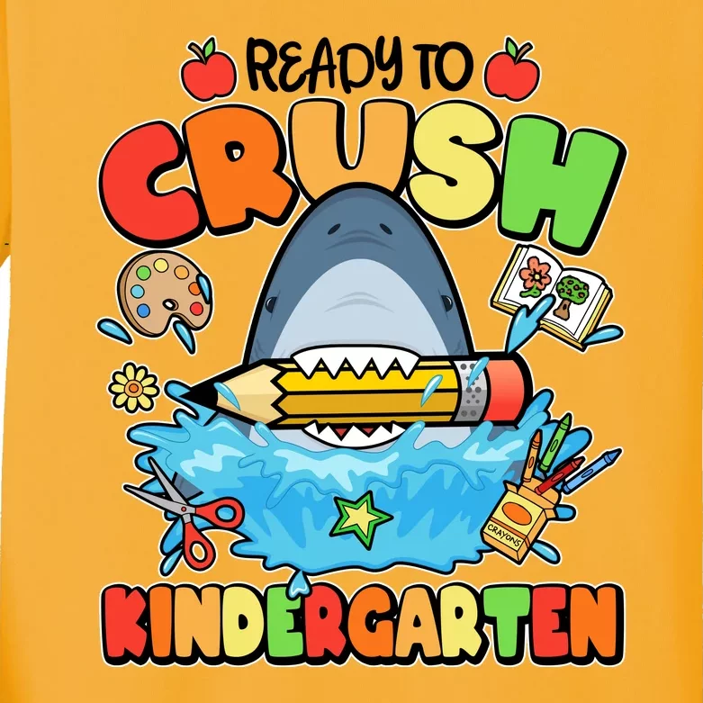 Cute Funny Ready To Crush Kindergarten School Shark Kids Long Sleeve Shirt