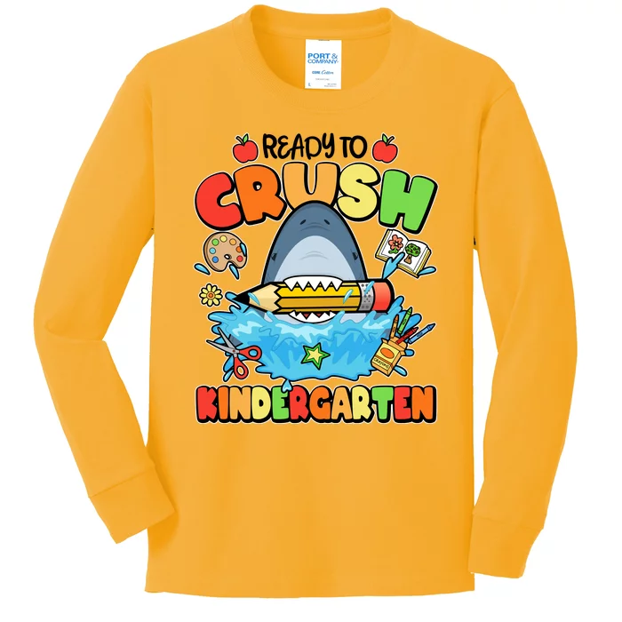 Cute Funny Ready To Crush Kindergarten School Shark Kids Long Sleeve Shirt