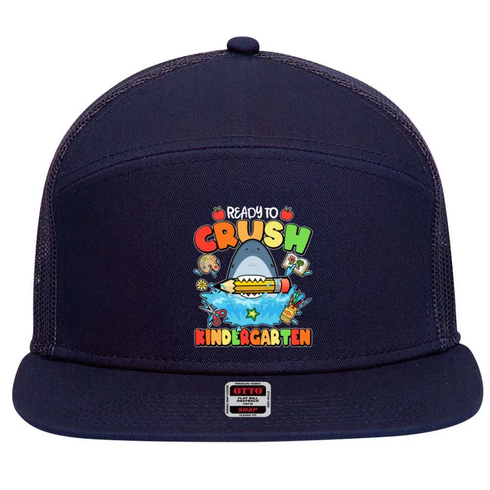 Cute Funny Ready To Crush Kindergarten School Shark 7 Panel Mesh Trucker Snapback Hat