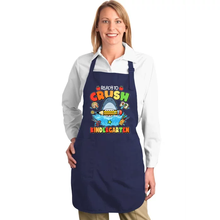 Cute Funny Ready To Crush Kindergarten School Shark Full-Length Apron With Pocket