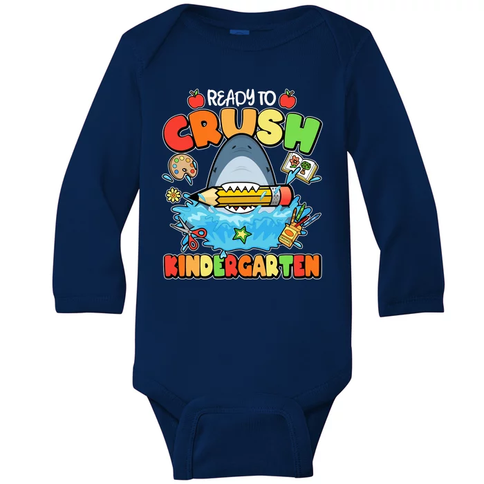 Cute Funny Ready To Crush Kindergarten School Shark Baby Long Sleeve Bodysuit