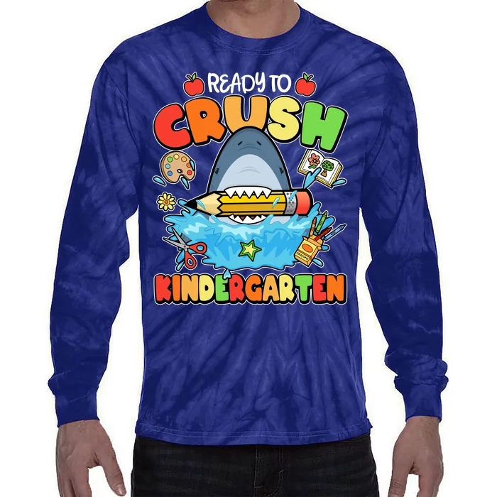 Cute Funny Ready To Crush Kindergarten School Shark Tie-Dye Long Sleeve Shirt