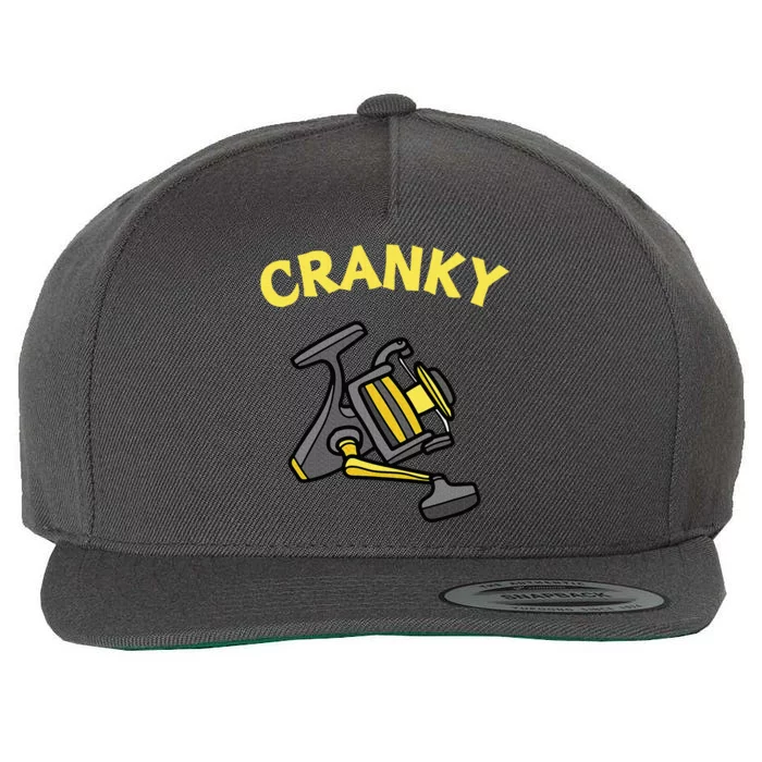 Cranky Fishing Reel Pun Humor Fishermen Wool Snapback Cap