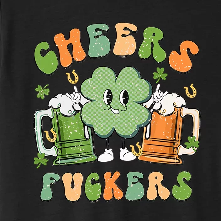 Cheers Fuckers Retro Beer Drinking Team Lucky Clover Saint Patrick's Day ChromaSoft Performance T-Shirt