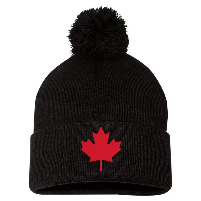 Canadian Flag Red Maple Leaf Canada Day Pom Pom 12in Knit Beanie