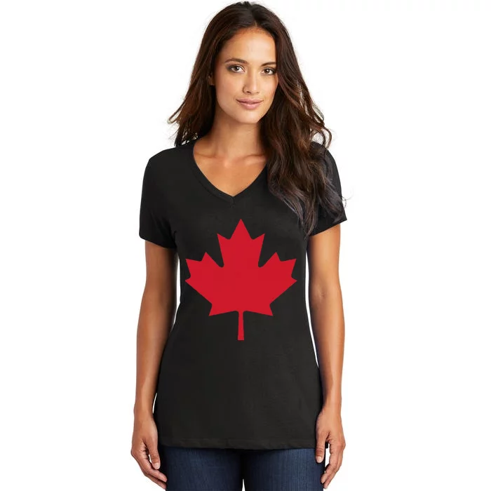 Canadian Flag Red Maple Leaf Canada Day Women's V-Neck T-Shirt