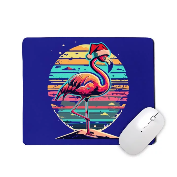 Christmas Flamingo Retro Sunset Pink Flamingo Xmas Santa Hat Gift Mousepad