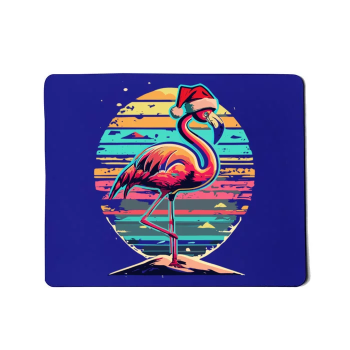 Christmas Flamingo Retro Sunset Pink Flamingo Xmas Santa Hat Gift Mousepad