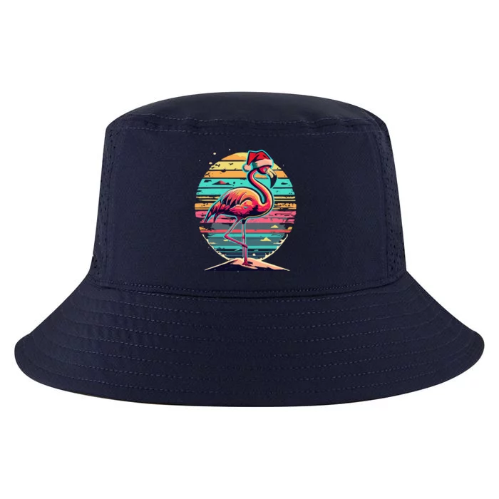 Christmas Flamingo Retro Sunset Pink Flamingo Xmas Santa Hat Gift Cool Comfort Performance Bucket Hat