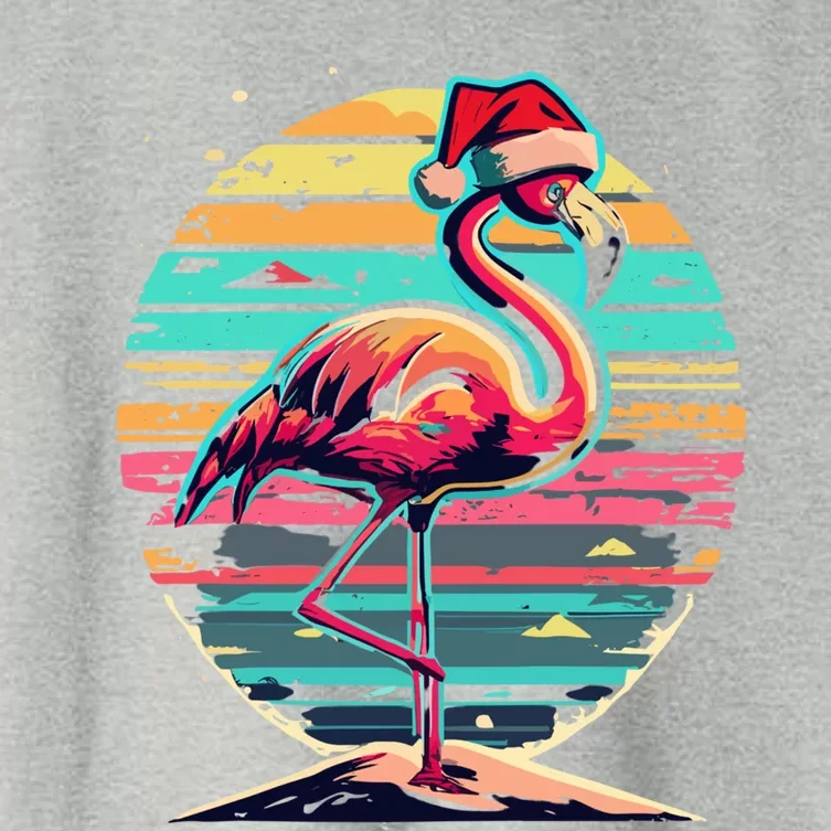 Christmas Flamingo Retro Sunset Pink Flamingo Xmas Santa Hat Gift Women's Crop Top Tee