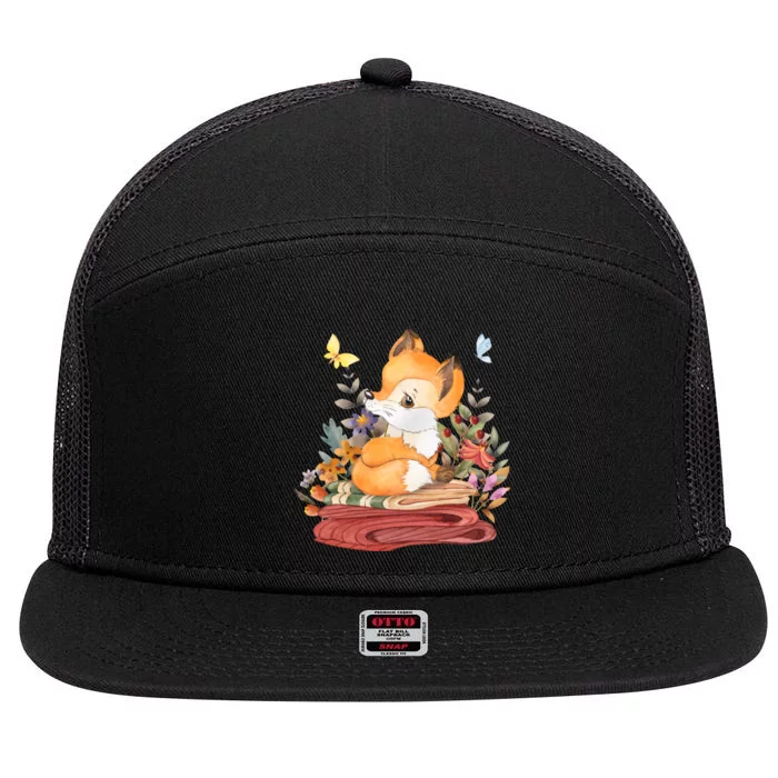 Cute Floral Restful Fox Butterfly 7 Panel Mesh Trucker Snapback Hat