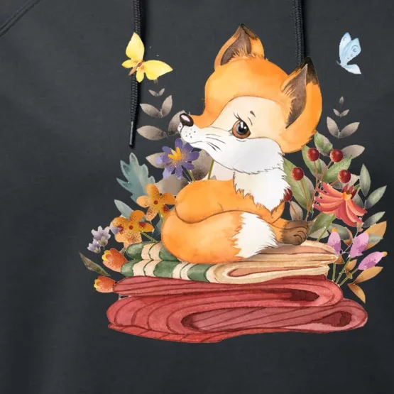 Cute Floral Restful Fox Butterfly Performance Fleece Hoodie