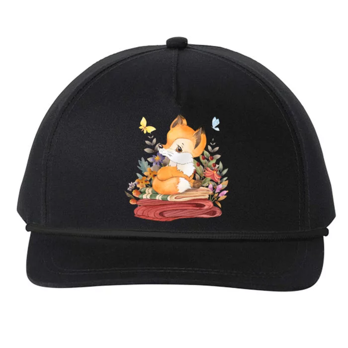 Cute Floral Restful Fox Butterfly Snapback Five-Panel Rope Hat