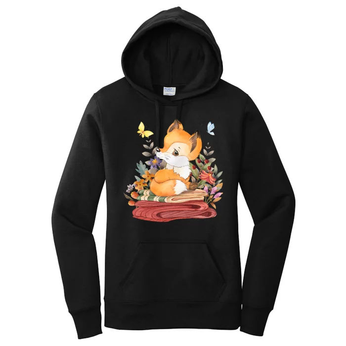 Cute Floral Restful Fox Butterfly Women's Pullover Hoodie