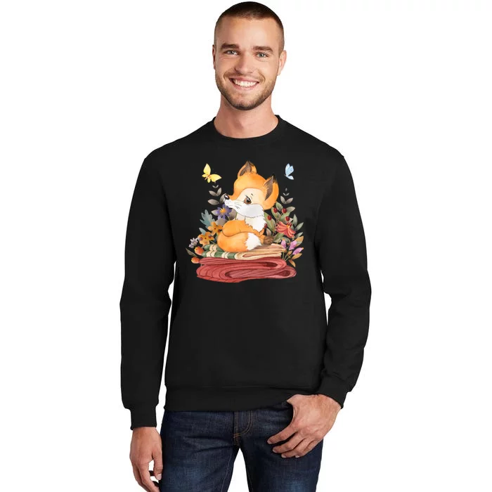 Cute Floral Restful Fox Butterfly Tall Sweatshirt