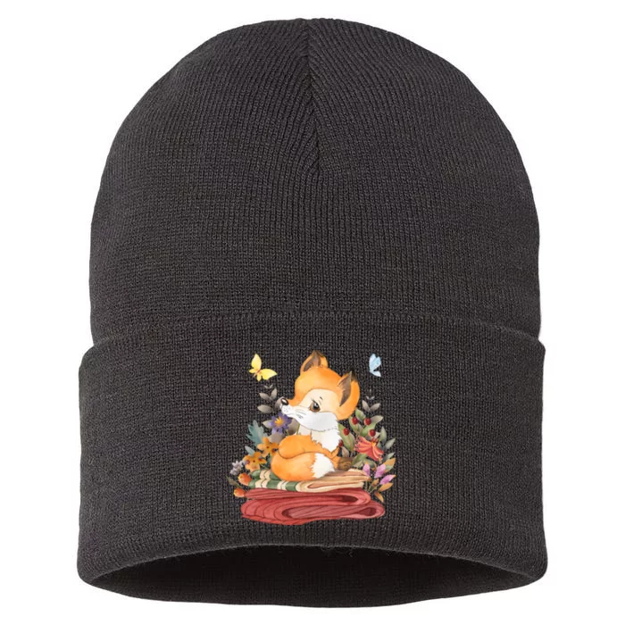 Cute Floral Restful Fox Butterfly Sustainable Knit Beanie