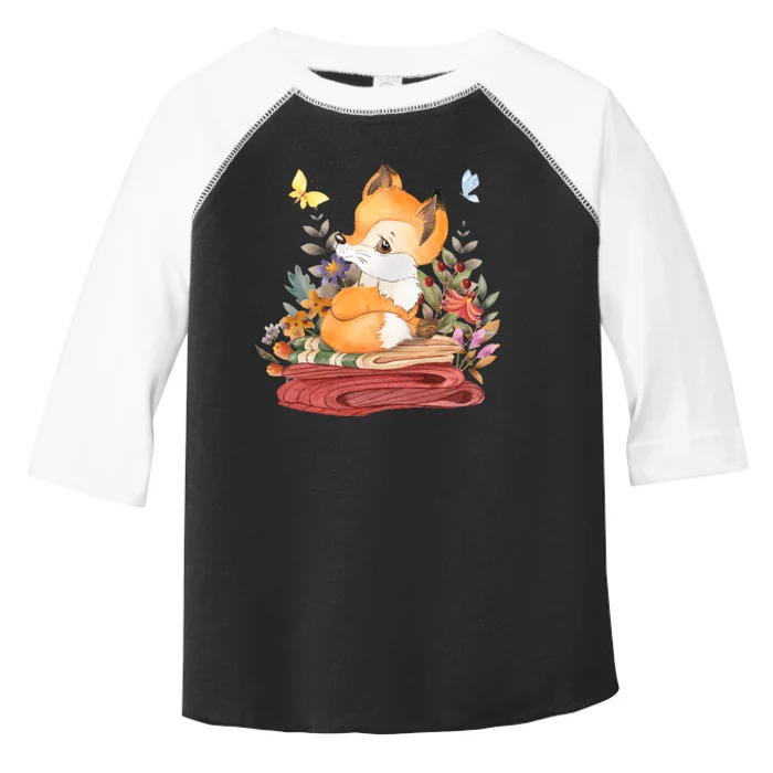 Cute Floral Restful Fox Butterfly Toddler Fine Jersey T-Shirt