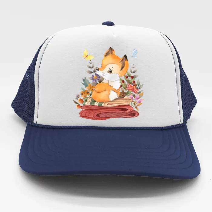 Cute Floral Restful Fox Butterfly Trucker Hat