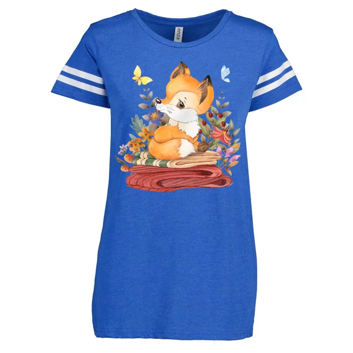 Cute Floral Restful Fox Butterfly Enza Ladies Jersey Football T-Shirt