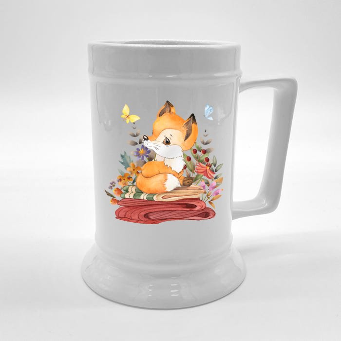 Cute Floral Restful Fox Butterfly Front & Back Beer Stein