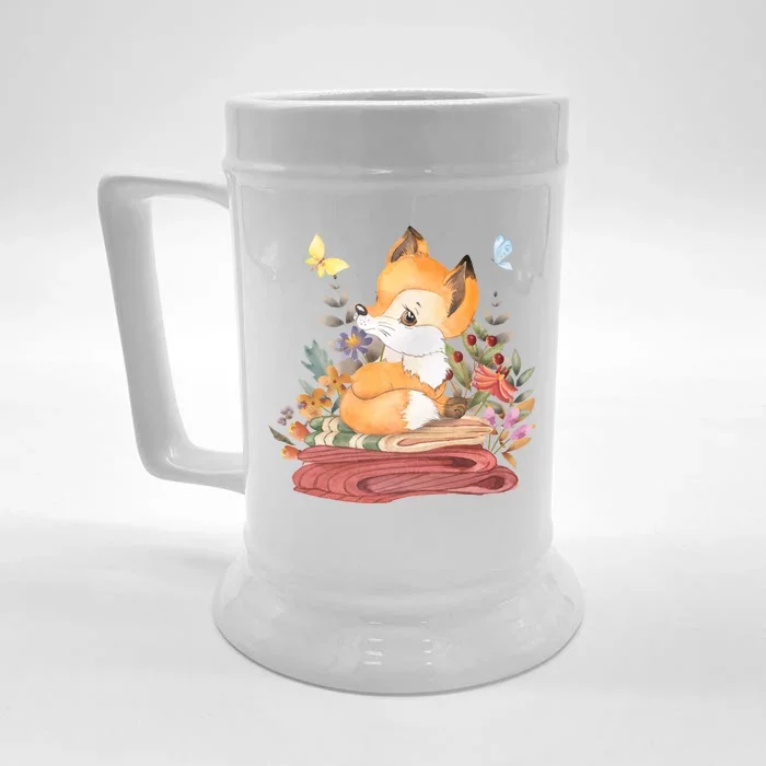 Cute Floral Restful Fox Butterfly Front & Back Beer Stein