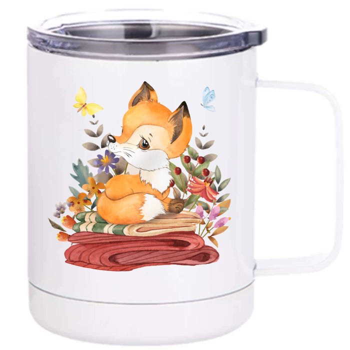 Cute Floral Restful Fox Butterfly Front & Back 12oz Stainless Steel Tumbler Cup