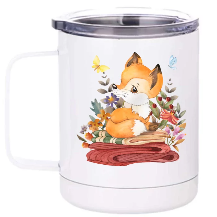 Cute Floral Restful Fox Butterfly Front & Back 12oz Stainless Steel Tumbler Cup