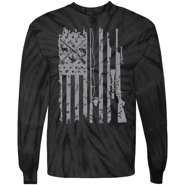 Cool Fishing Rod Hunting Rifle American Flag Gift For Tie-Dye Long Sleeve Shirt