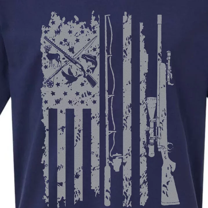 Cool Fishing Rod Hunting Rifle American Flag Gift For Sueded Cloud Jersey T-Shirt