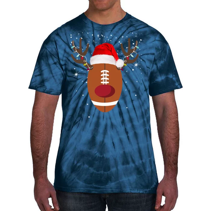 Christmas Football Reindeer Tie-Dye T-Shirt