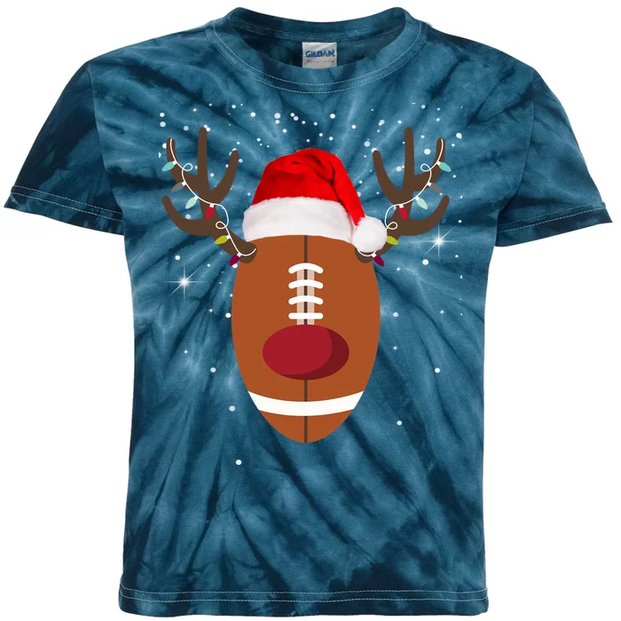 Christmas Football Reindeer Kids Tie-Dye T-Shirt