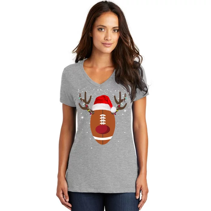 Christmas Football Reindeer Women's V-Neck T-Shirt