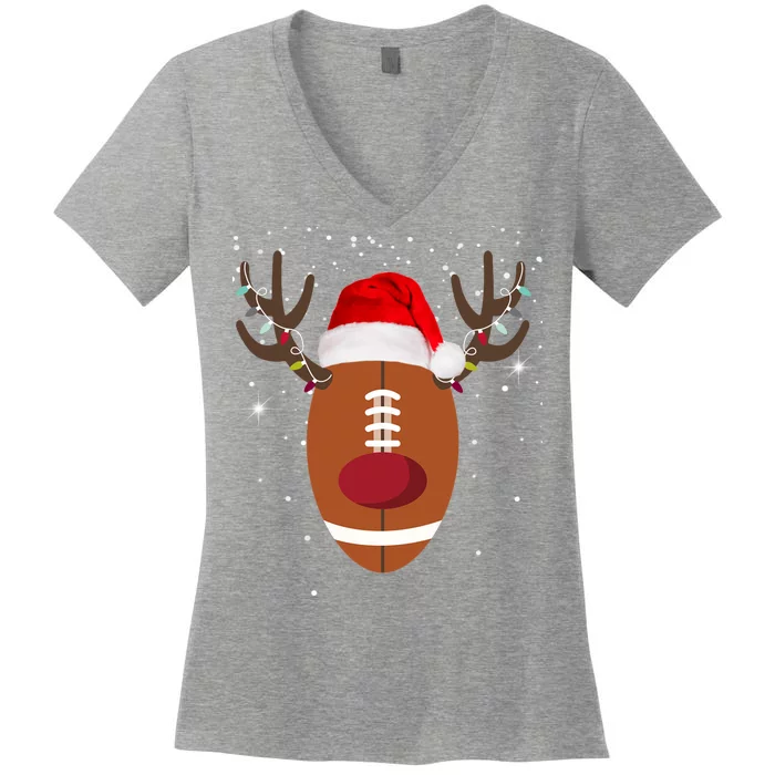 Christmas Football Reindeer Women's V-Neck T-Shirt